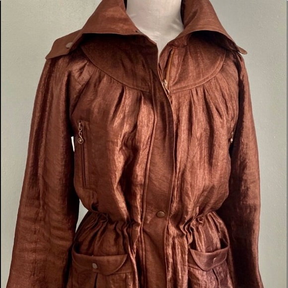 Bubble Hem Trench Brown Dress Coat Sz 
